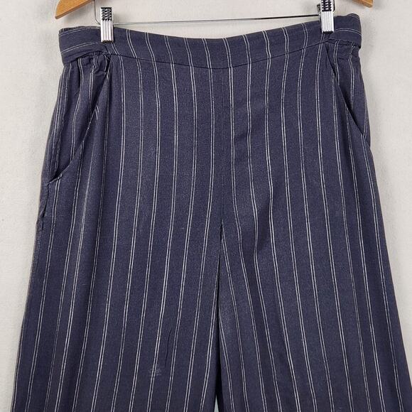 Wilfred Aritzia Paperbag Pants Women L Black Cream Striped Wide Leg Cropped - Picture 5 of 15